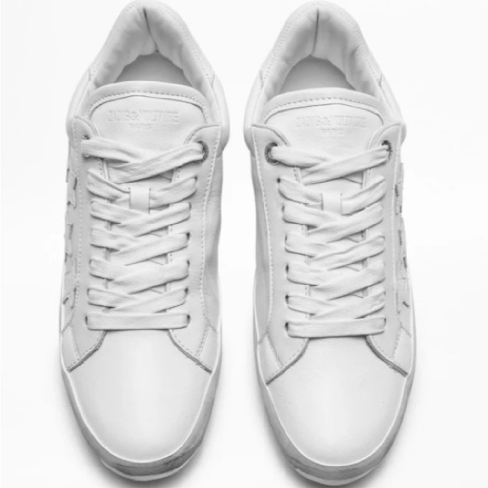 Zadig&Voltare Paris 100% Leather White Star Sneakers size 40, missing inserts - Picture 3 of 7